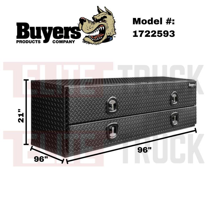 Buyers Products Flatbed Contractor Top Mount Truck Box With Drop Down Doors 96" Matte Black Aluminum 1722593