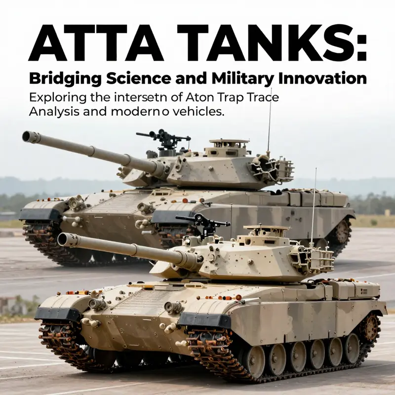 A combined visual showing advanced scientific technology alongside modern military tanks.