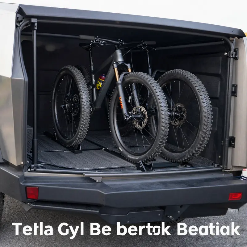 The Tesla Cybertruck features a cutting-edge bike rack, designed for both style and usability.