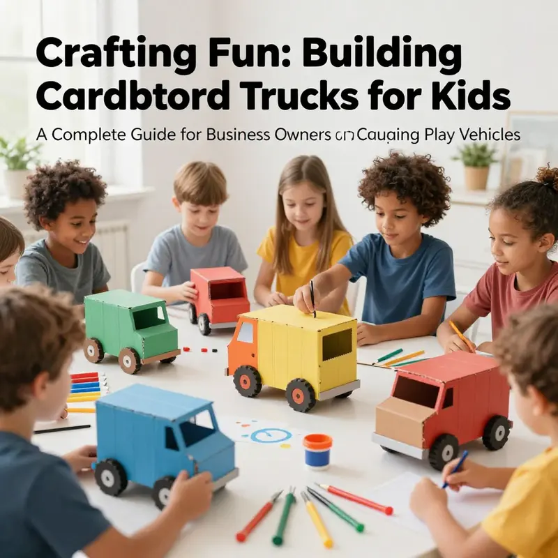 Kids playing with colorful cardboard box trucks, showcasing their creativity and joy.