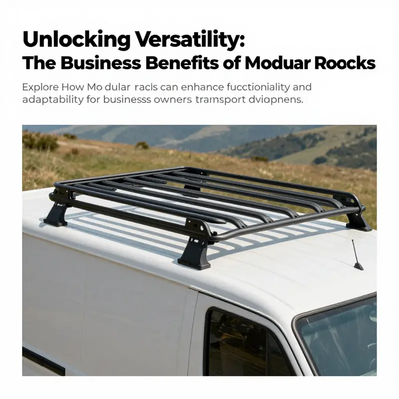 Truck equipped with a modular roof rack in an outdoor landscape, illustrating the versatility of the rack system.
