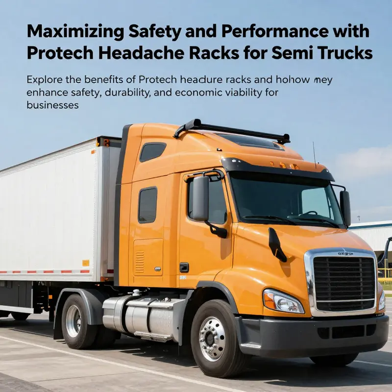 A semi-truck featuring a Protech headache rack, highlighting its safety and performance in a transportation setting.