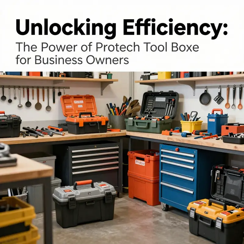 An inviting and organized workshop environment displaying an assortment of Protech tool boxes, signifying efficiency and innovation.