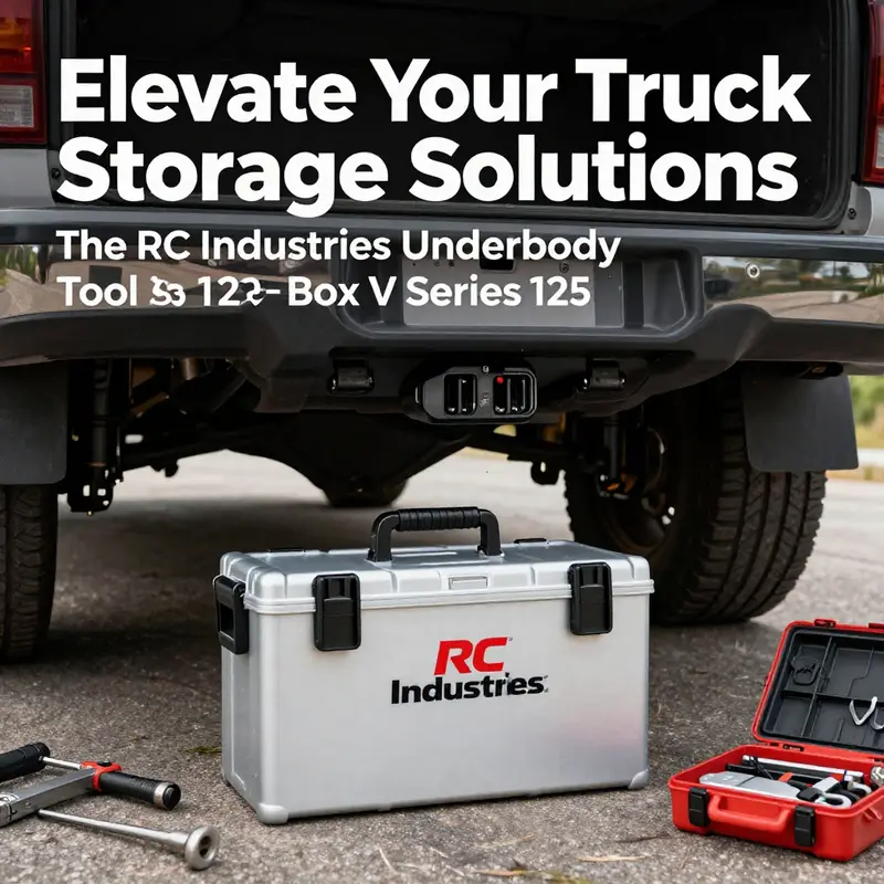 Cover image of the RC Industries Underbody Tool Box V Series 125 installed under a truck, displaying its utility and construction.
