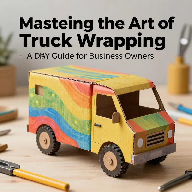 A DIY cardboard truck model showcases the colorful wrapping and attention to detail.