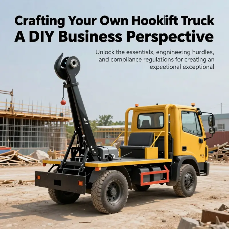 A beautifully designed hooklift truck at work on a construction site, showcasing its custom features.