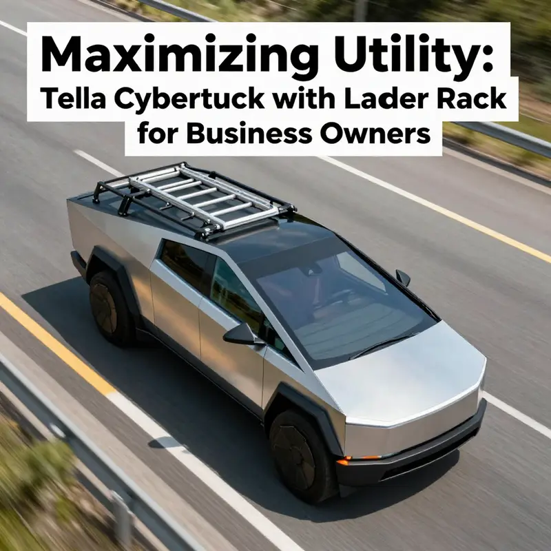 Tesla Cybertruck equipped with a robust ladder rack, ideal for business applications.