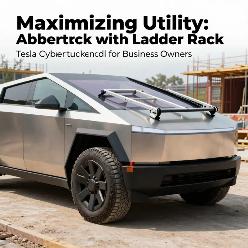 Tesla Cybertruck equipped with a robust ladder rack, ideal for business applications.