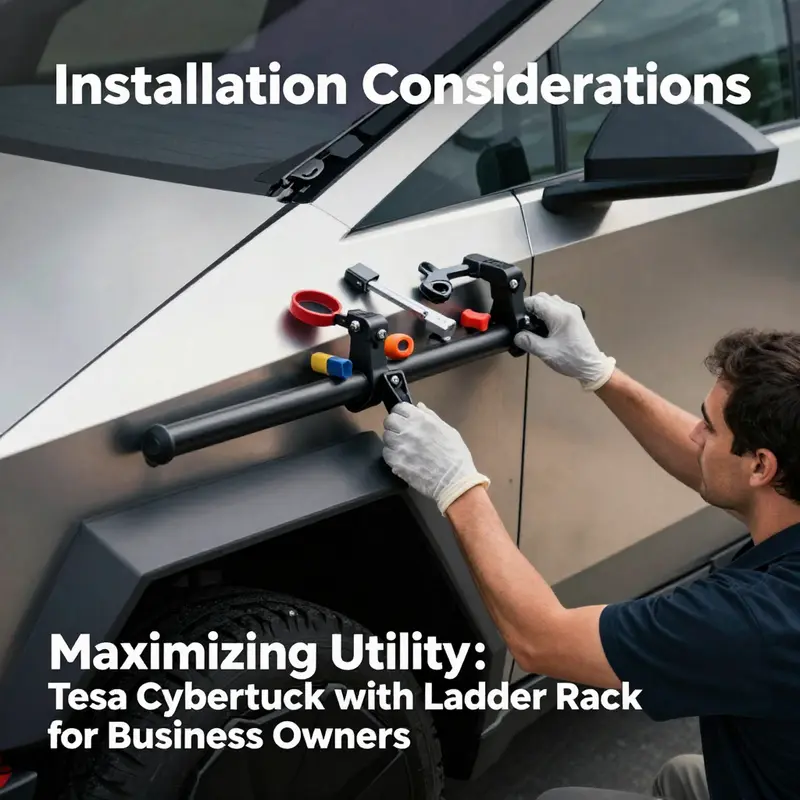 Tesla Cybertruck equipped with a robust ladder rack, ideal for business applications.