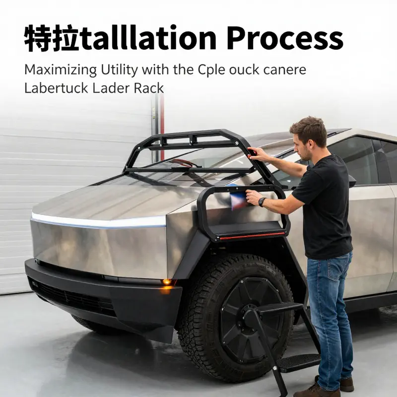 The Tesla Cybertruck with ladder rack demonstrates design and integration for maximum utility.