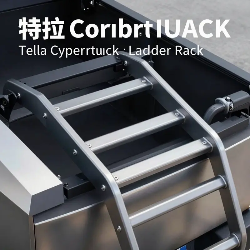 The Tesla Cybertruck with ladder rack demonstrates design and integration for maximum utility.
