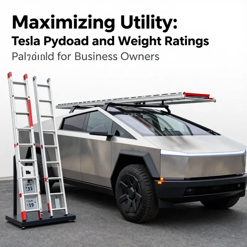 Tesla Cybertruck equipped with a robust ladder rack, ideal for business applications.