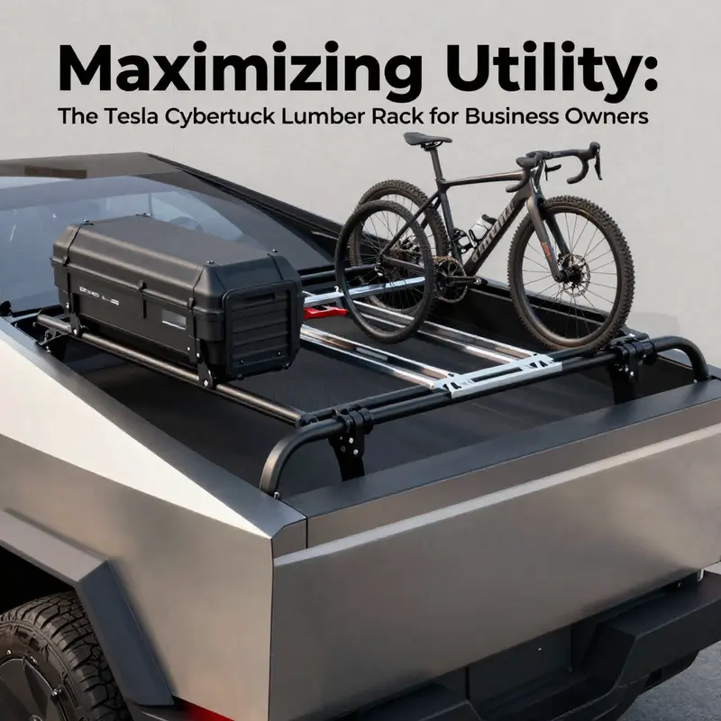 The sleek design of the Cybertruck Lumber Rack integrates functionality with style, enhancing the overall utility of the vehicle.