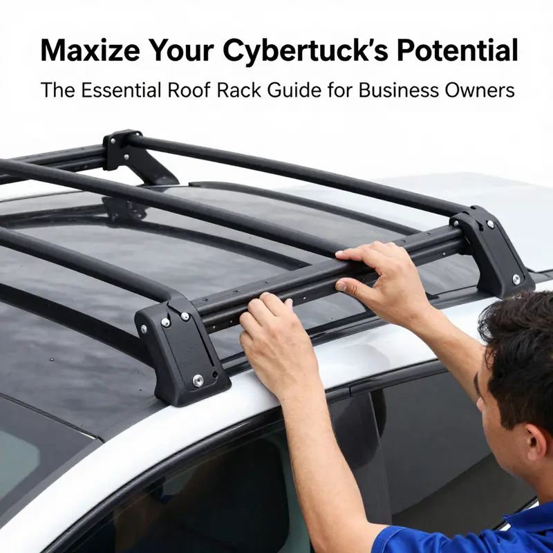 Tesla Cybertruck showcasing a high-capacity roof rack with diverse cargo options.