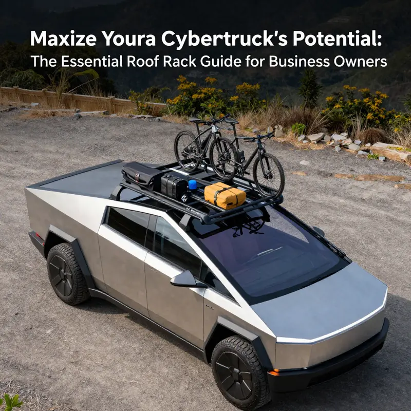 Tesla Cybertruck showcasing a high-capacity roof rack with diverse cargo options.