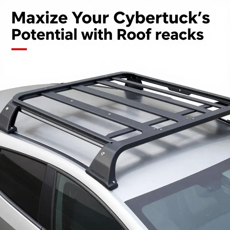 Different types of roof racks for the Tesla Cybertruck showcasing features and options.
