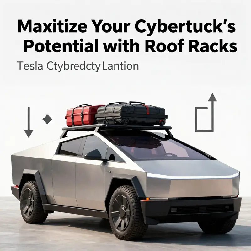Different types of roof racks for the Tesla Cybertruck showcasing features and options.
