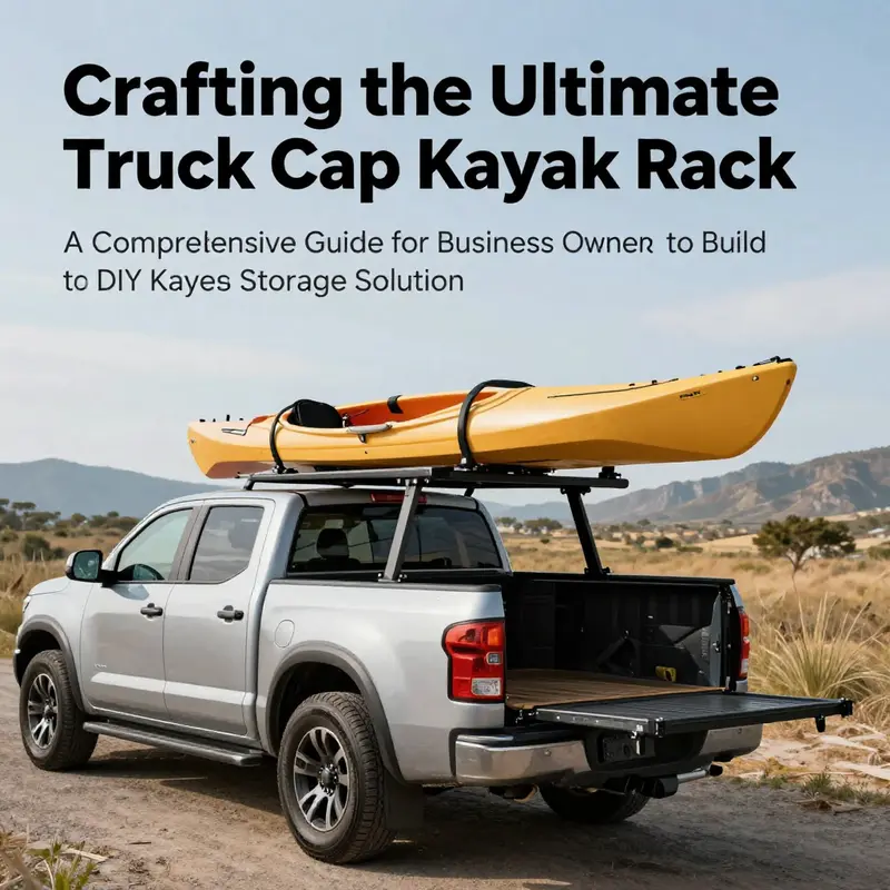A truck featuring a DIY kayak rack securely holding a kayak, set against a beautiful outdoor landscape.