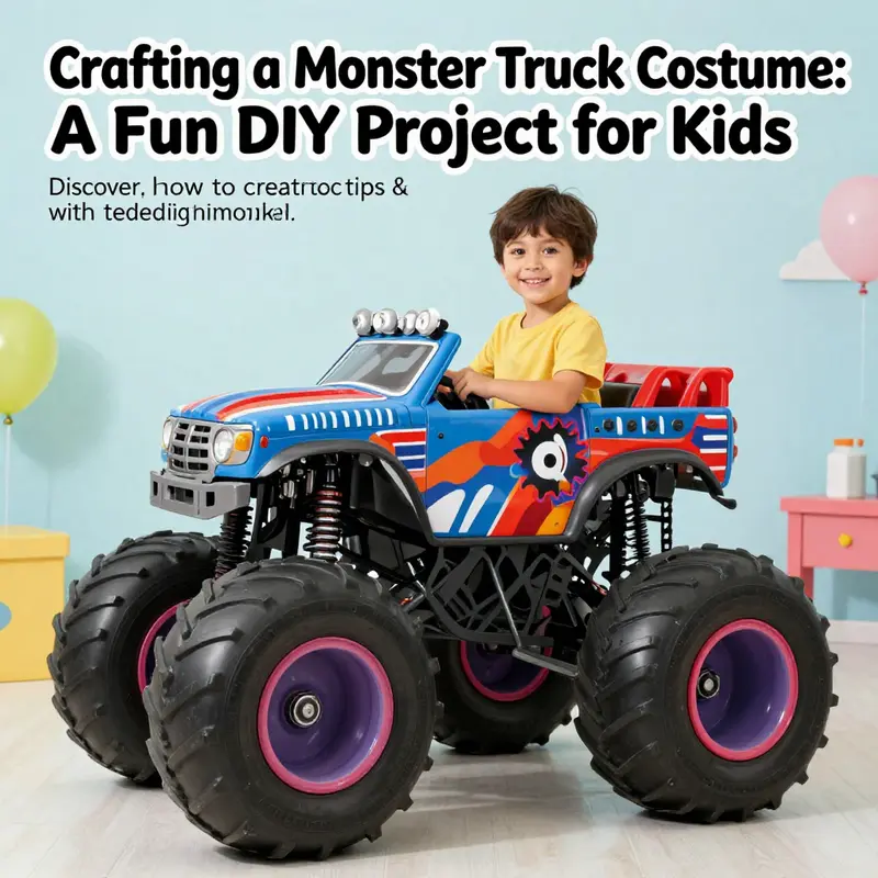 A child in a handmade monster truck costume demonstrating creativity and playfulness.