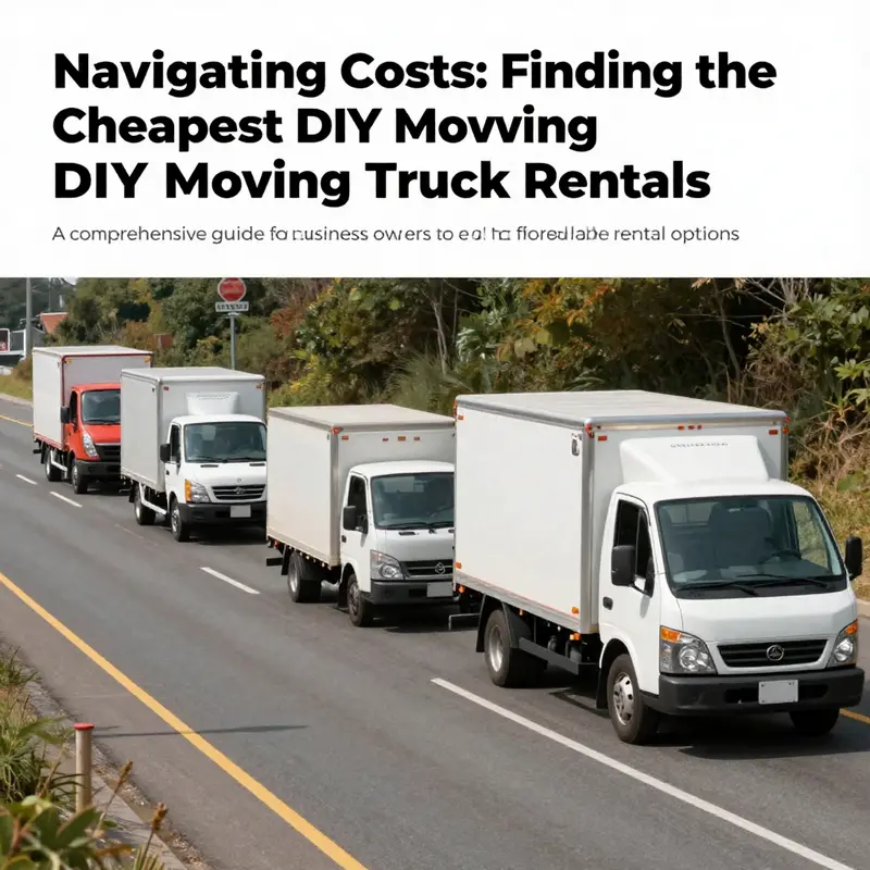 An array of DIY moving trucks on the road illustrating the variety of rental options for business owners.