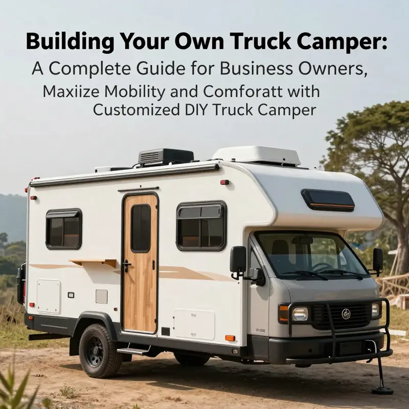 A DIY truck camper in a scenic setting, showcasing its functional design and personalized aesthetic.
