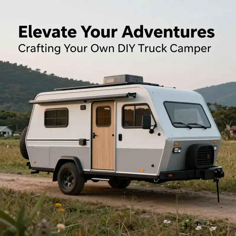A picturesque scene featuring a DIY truck camper amidst nature, symbolizing adventure and mobility.