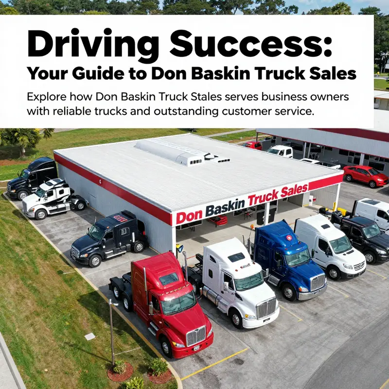 Cover image of Don Baskin Truck Sales aerial view showing the dealership and diverse truck models.