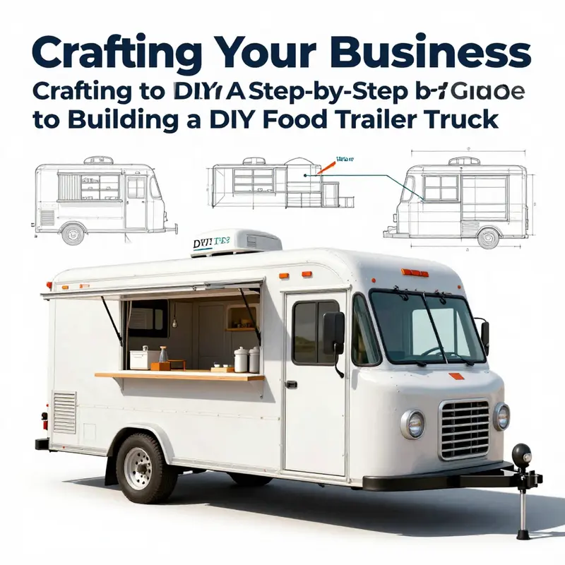 A design sketch illustrating the layout and features of a DIY food trailer truck.