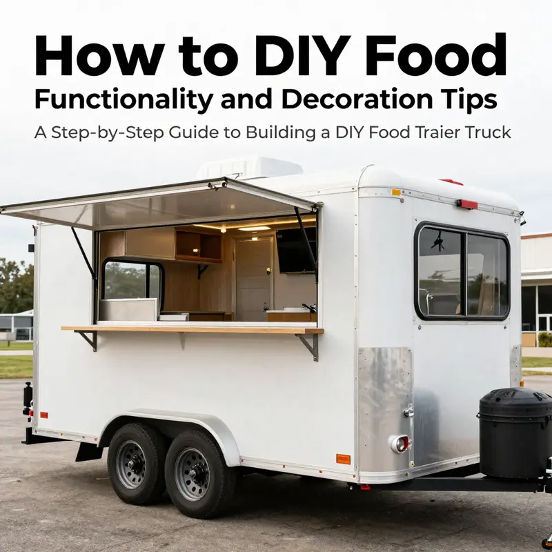 A design sketch illustrating the layout and features of a DIY food trailer truck.