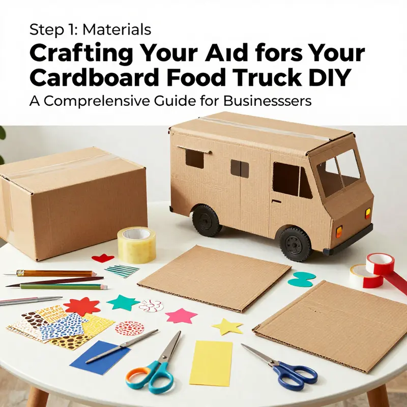 A well-organized table showcasing all the necessary materials for making a cardboard food truck.