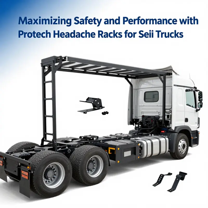 Protech headache rack demonstrating advanced safety features on a semi-truck.