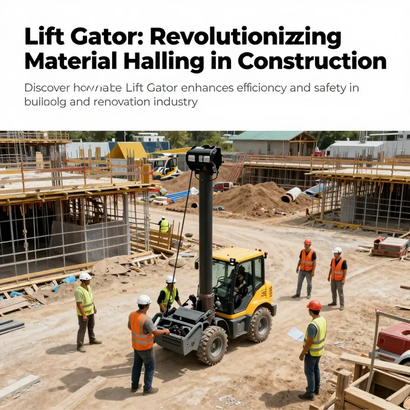 A busy construction scene with multiple workers using the Lift Gator for efficient material handling.
