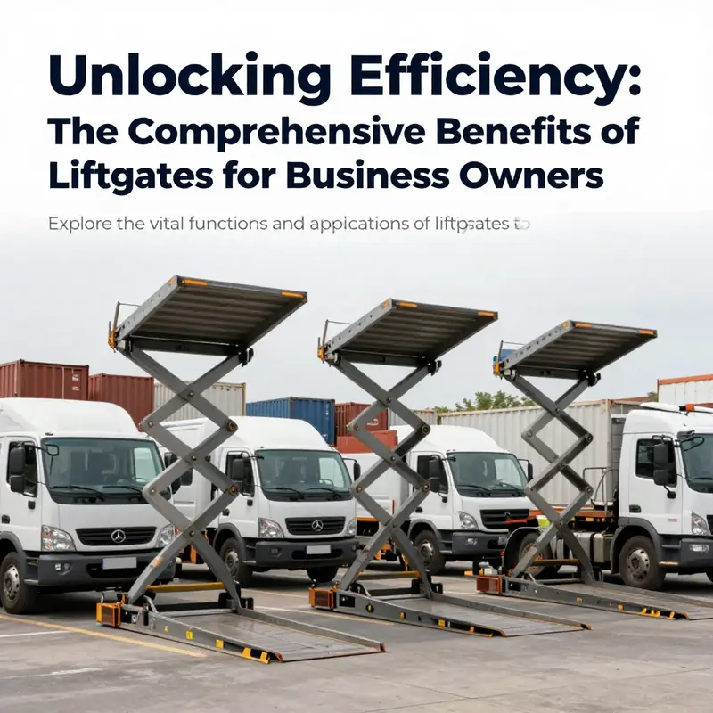 Vehicles with liftgates in a bustling logistics operation illustrating efficiency.