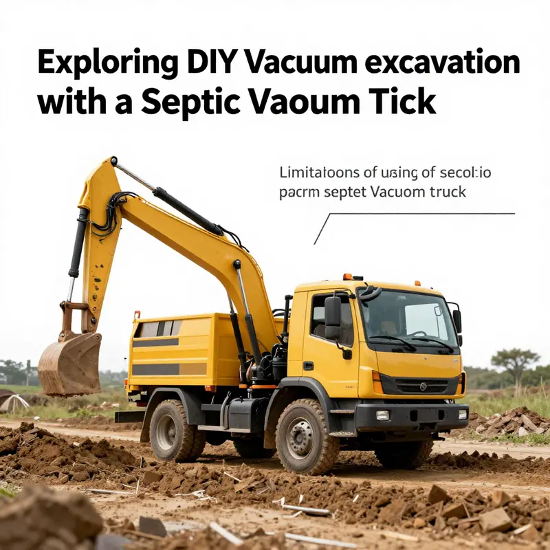 A septic vacuum truck being utilized for basic excavation operations in a utility-embedded work site.