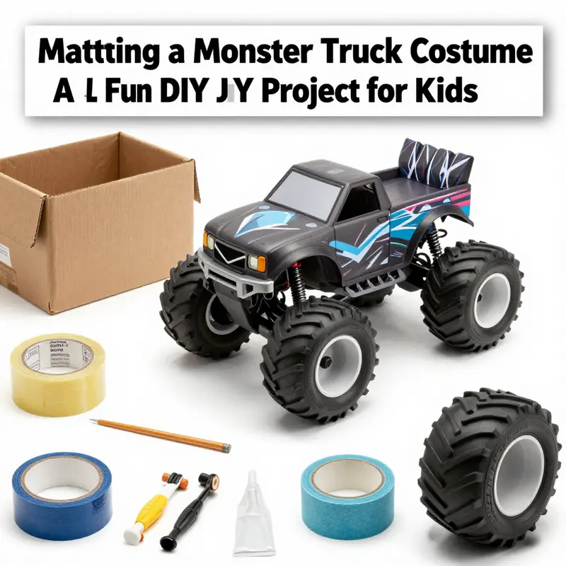 Essential materials arranged for crafting a DIY monster truck costume.