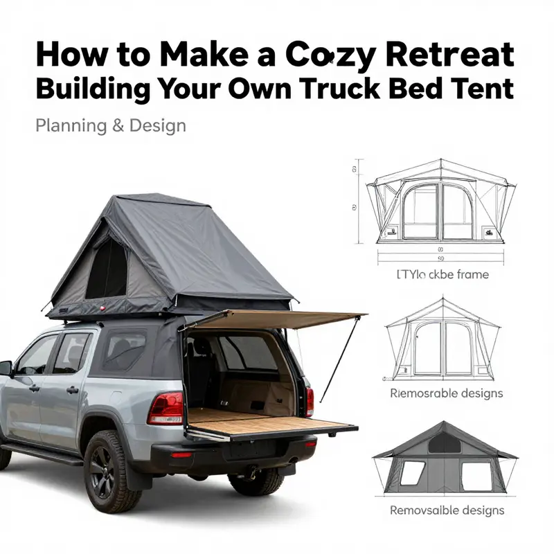 Visualization of planning and design concepts for a truck bed tent.