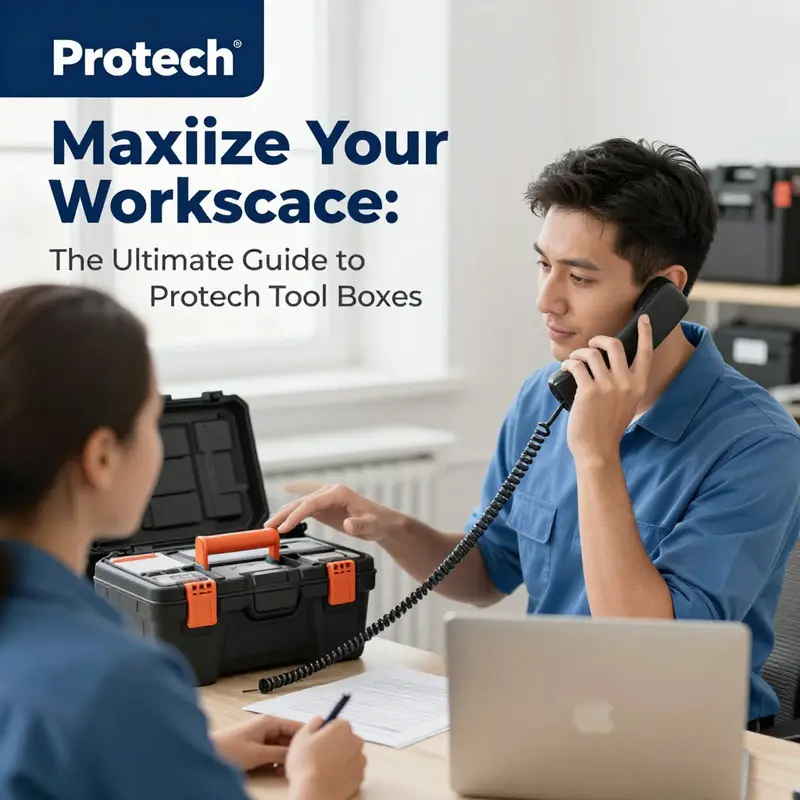 Showcasing the durability and practicality of Protech Tool Boxes in a workshop environment.