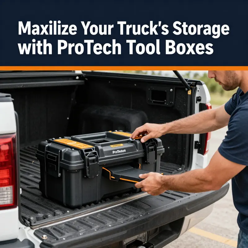 Different types of ProTech truck tool boxes featuring in-bed and side-mount variants.