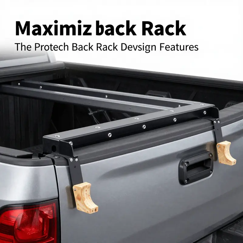 Showcasing the robust design and adjustable features of the Protech Back Rack.