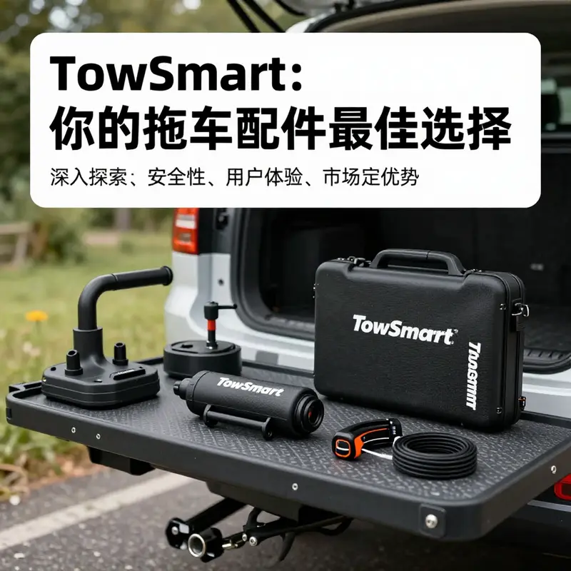 一系列TowSmart拖车配件在户外环境中展示，体现出其卓越的设计与实用性。