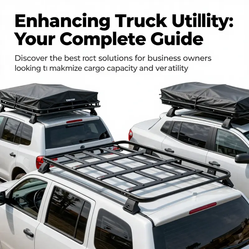 A collage of different types of truck roof racks, including ski racks and heavy-duty options, illustrating their functionalities and uses.