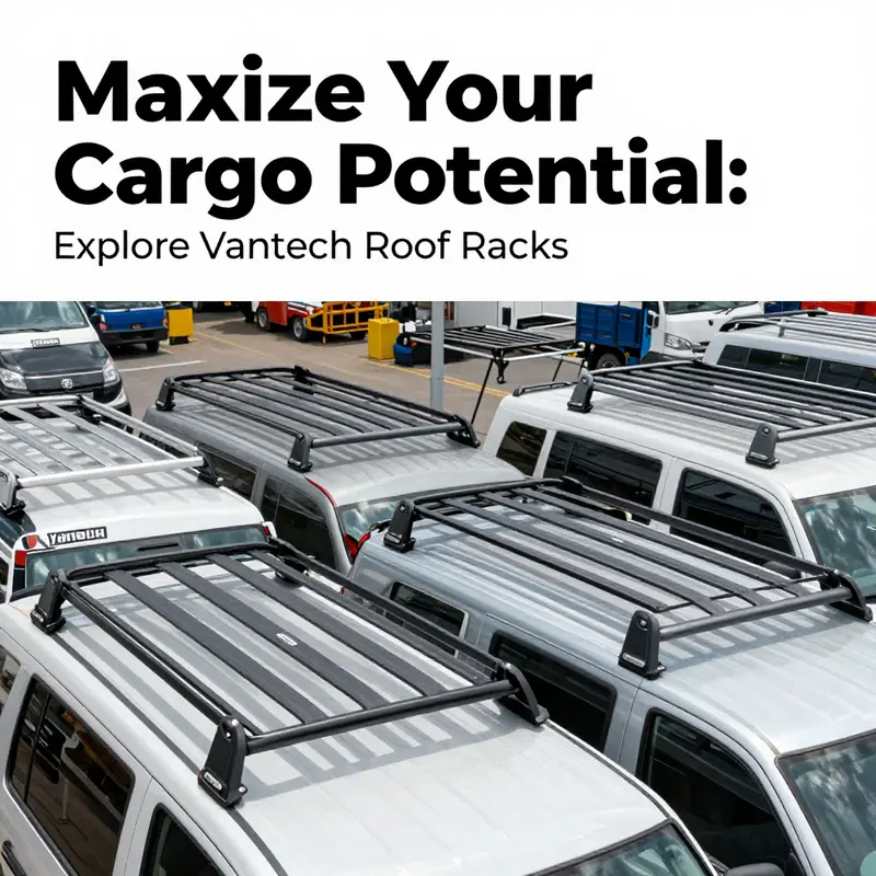 Panoramic view of multiple Vantech roof racks in a commercial display.