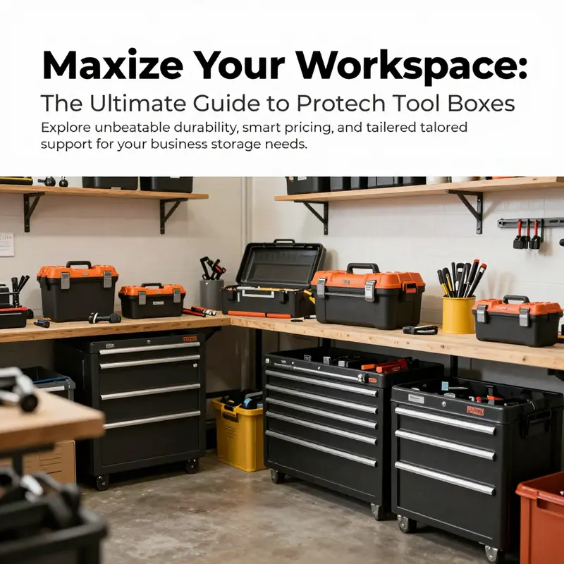 A workshop featuring multiple Protech Tool Boxes, exemplifying organization and professional workspace setup.