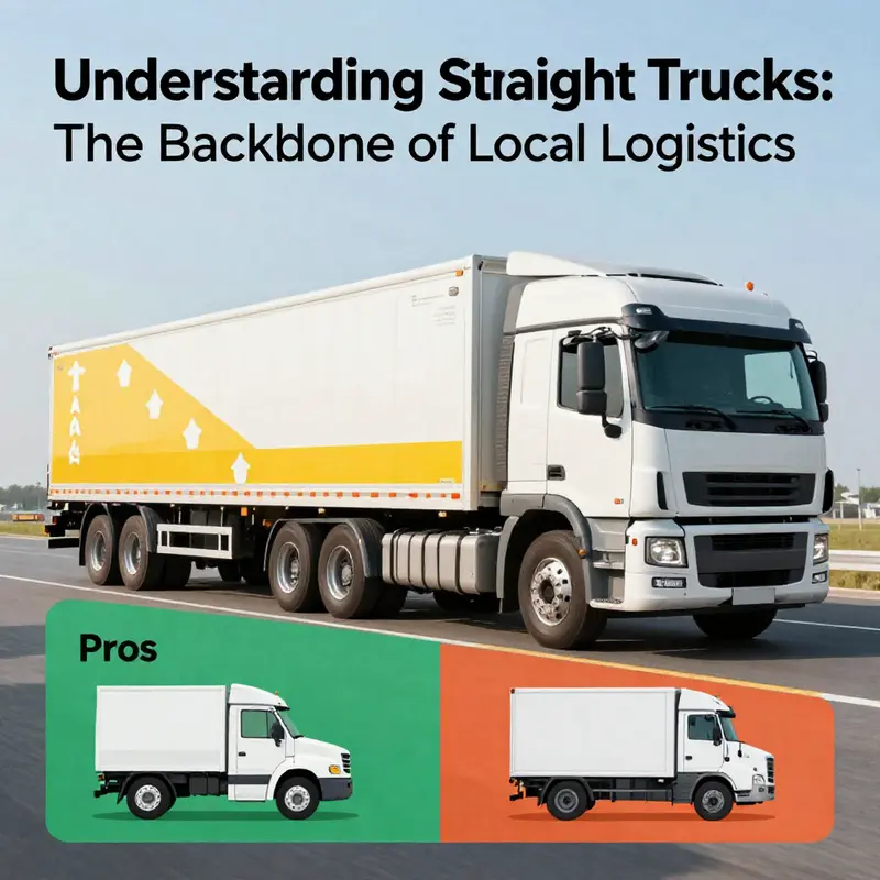 A straight truck parked in an urban area, illustrating its unique single chassis structure.