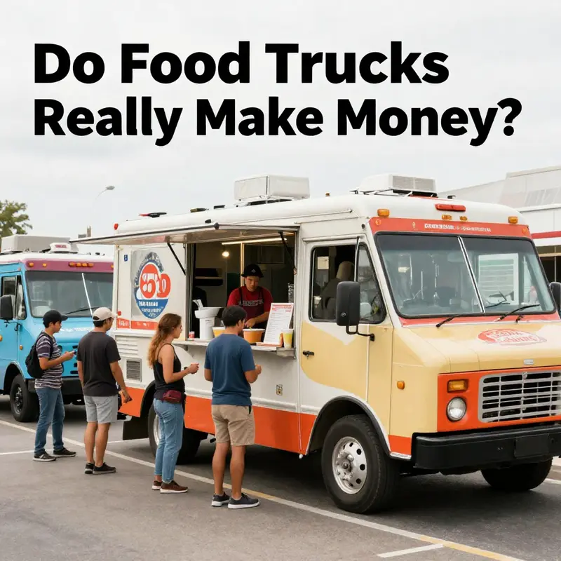 A lively food truck serving customers, captured in an urban setting, showcasing the culture and excitement of food trucks.