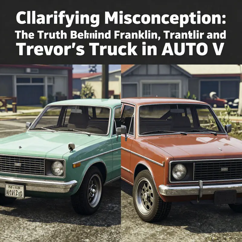 Franklin with his blue sedan and Trevor’s truck in the background, illustrating their separate vehicle choices.