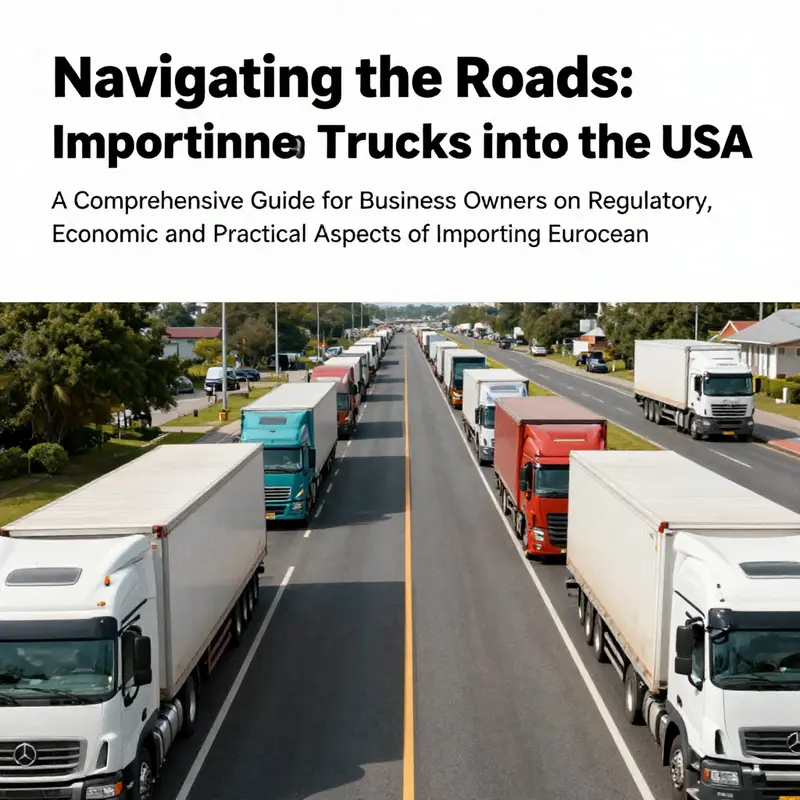 A busy U.S. highway showcasing various trucks including European trucks, representing the flow of global trade.