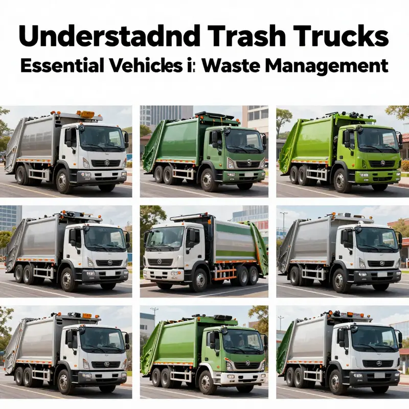 A collage of garbage trucks working in different urban environments, emphasizing their significant role in waste management.