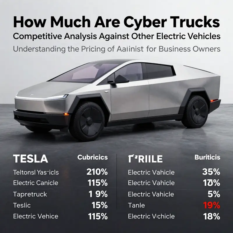 An overview illustration showing Tesla’s Cybertruck alongside its pricing strategy.