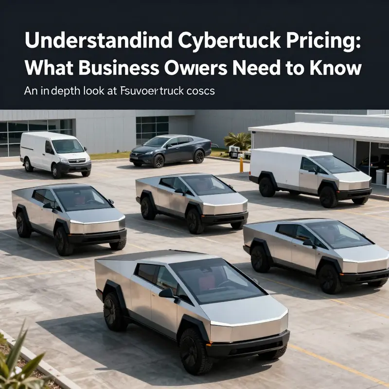 A scene depicting Tesla Cybertrucks in action within various commercial settings, showcasing their adaptability for business purposes.